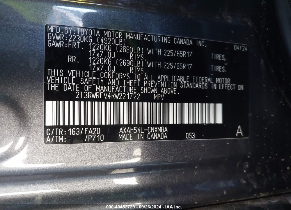 2024 TOYOTA RAV4 HYBRID XLE VIN: 2T3RWRFV4RW221722