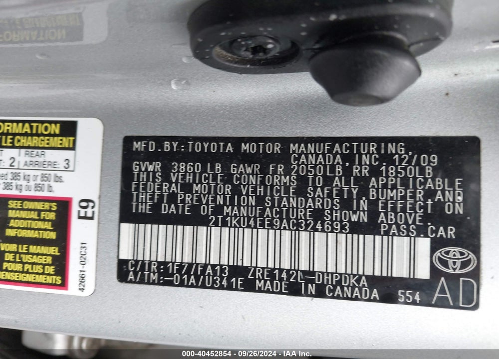 2010 TOYOTA MATRIX VIN: 2T1KU4EE9AC324693