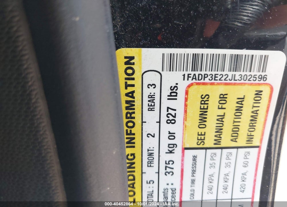 2018 FORD FOCUS S VIN: 1FADP3E22JL302596