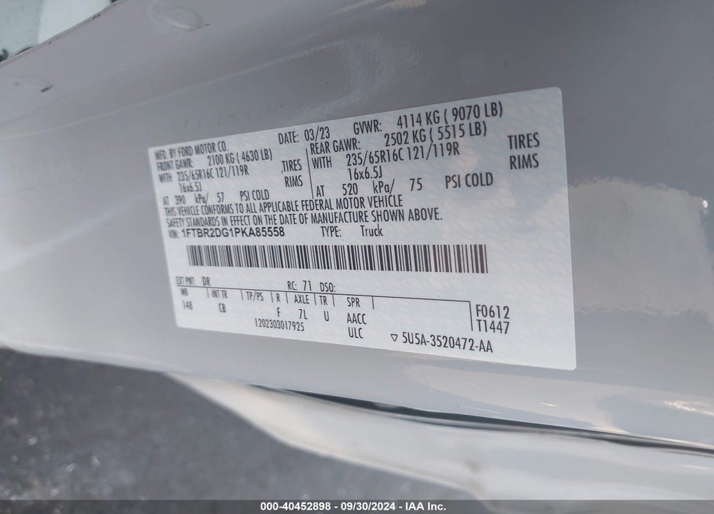 2023 FORD TRANSIT-250 CREW VAN VIN: 1FTBR2DG1PKA85558