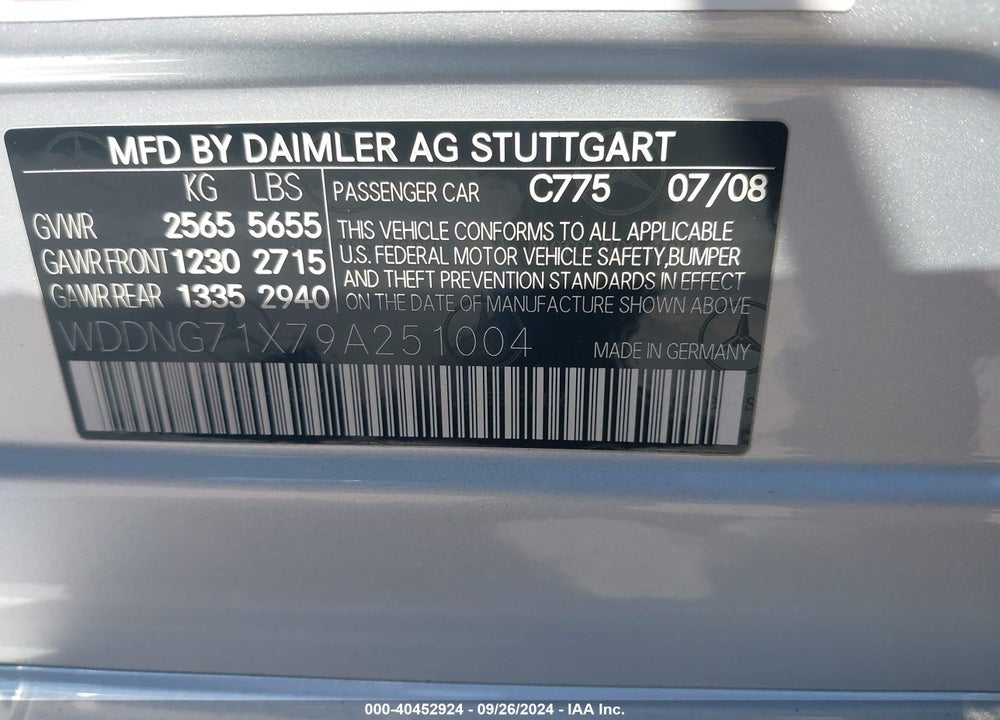 2009 MERCEDES-BENZ S 550 VIN: WDDNG71X79A251004