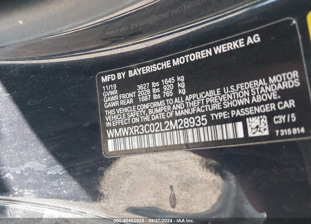 2020 MINI HARDTOP COOPER VIN: WMWXR3C02L2M28935
