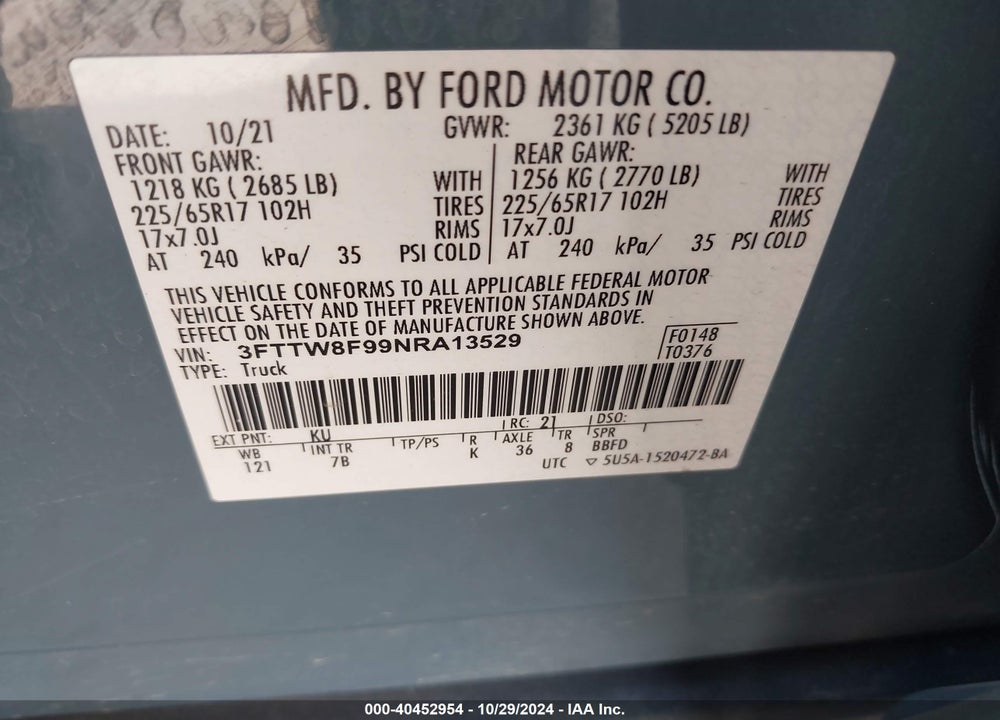 2022 FORD MAVERICK XLT VIN: 3FTTW8F99NRA13529