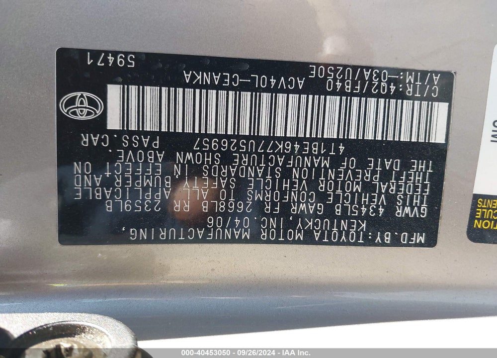 2007 TOYOTA CAMRY LE VIN: 4T1BE46K77U526957