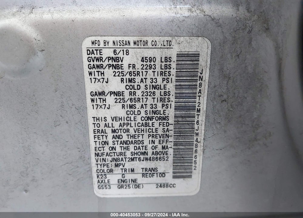 2018 NISSAN ROGUE SV VIN: JN8AT2MT6JW486652