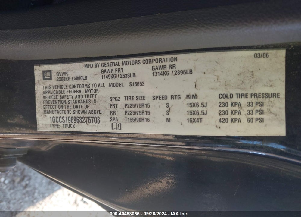 2006 CHEVROLET COLORADO LT VIN: 1GCCS196968276708