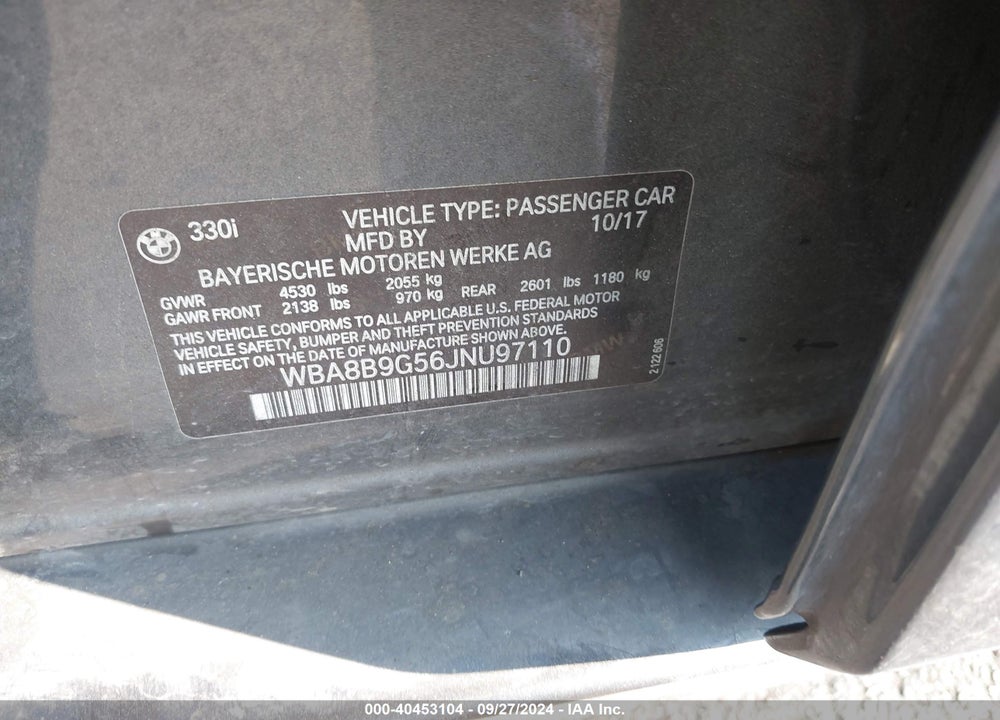 2018 BMW 330I VIN: WBA8B9G56JNU97110