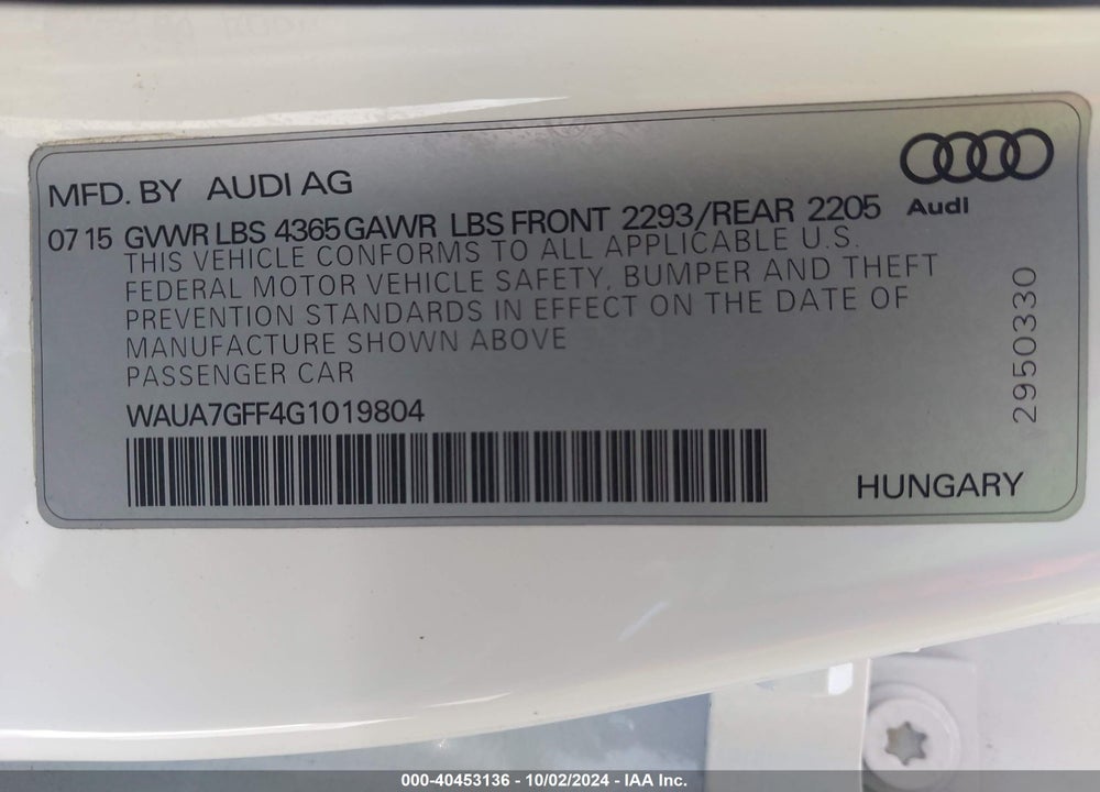 2016 AUDI A3 1.8T PREMIUM VIN: WAUA7GFF4G1019804