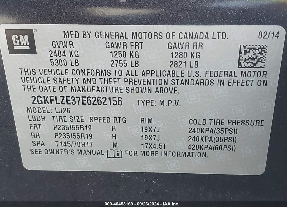 2014 GMC TERRAIN DENALI VIN: 2GKFLZE37E6262156