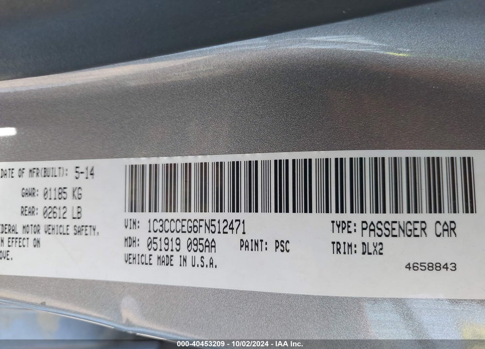 2015 CHRYSLER 200 C VIN: 1C3CCCEG6FN512471