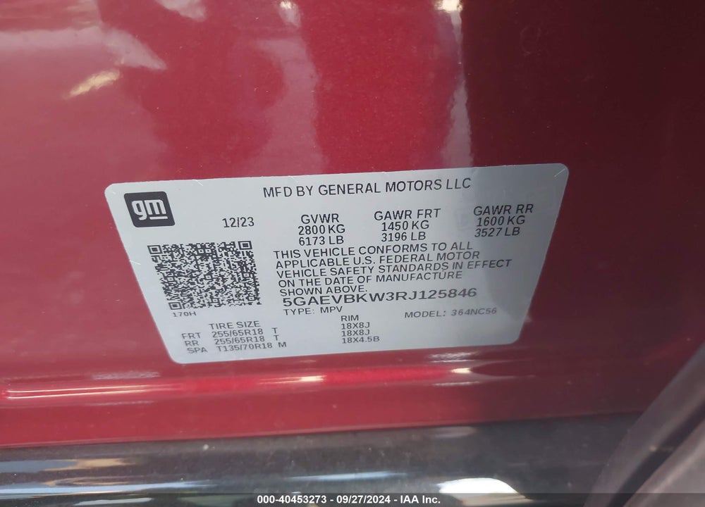 2024 BUICK ENCLAVE PREMIUM AWD VIN: 5GAEVBKW3RJ125846