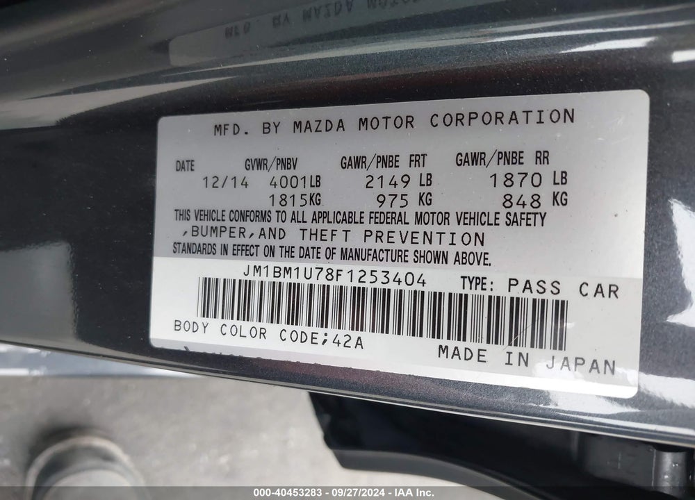 2015 MAZDA 3 I SPORT VIN: JM1BM1U78F1253404