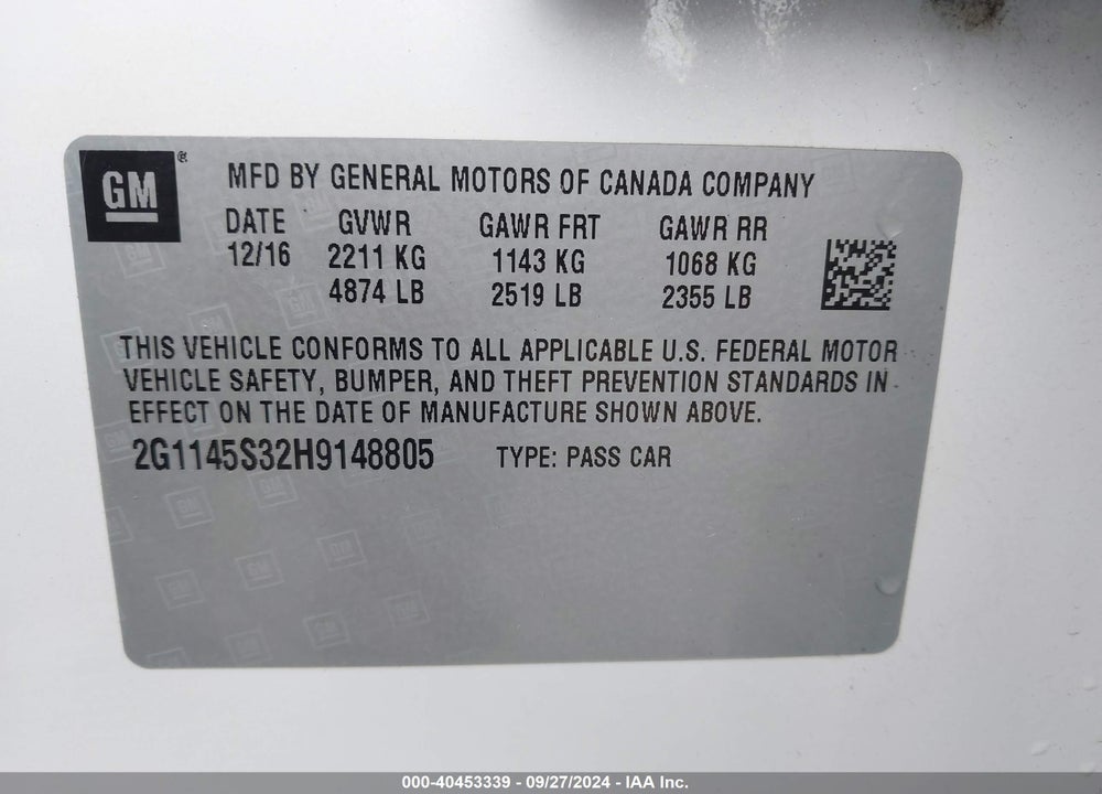 2017 CHEVROLET IMPALA 2LZ VIN: 2G1145S32H9148805