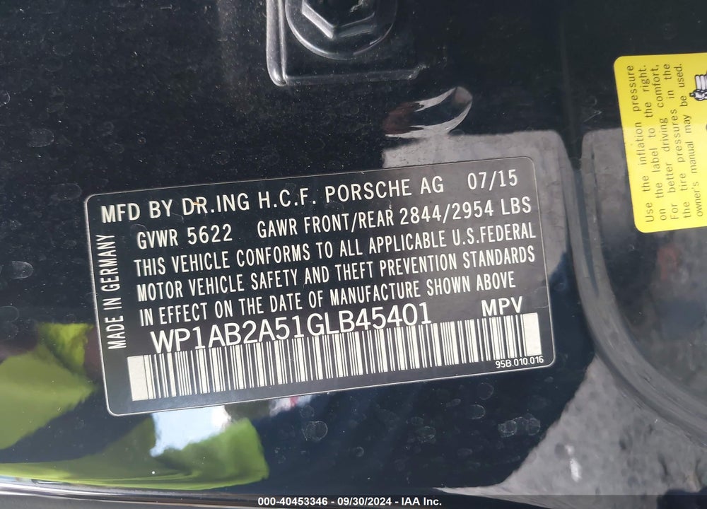 2016 PORSCHE MACAN S VIN: WP1AB2A51GLB45401
