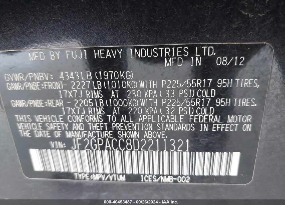2013 SUBARU XV CROSSTREK 2.0I PREMIUM VIN: JF2GPACC8D2211321