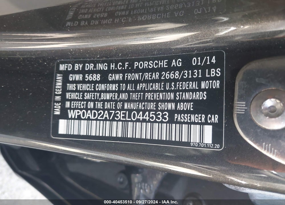 2014 PORSCHE PANAMERA E-HYBRID S VIN: WP0AD2A73EL044533