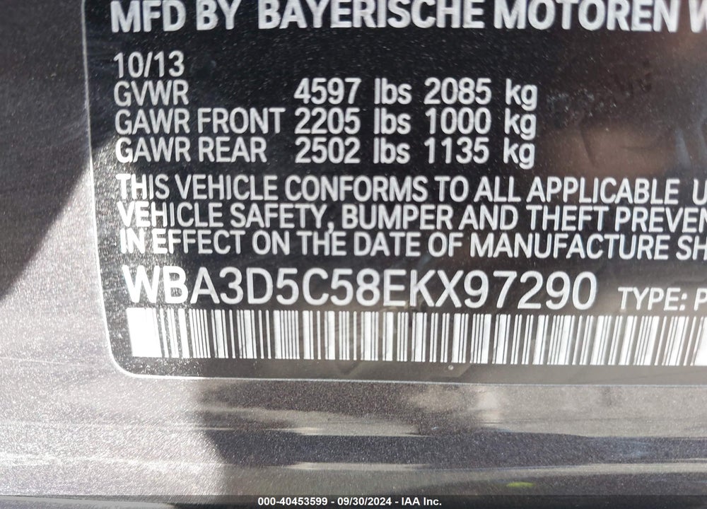 2014 BMW 328D XDRIVE VIN: WBA3D5C58EKX97290