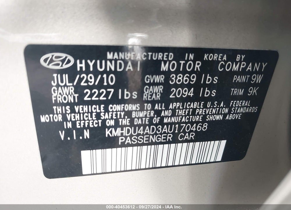 2010 HYUNDAI ELANTRA GLS VIN: KMHDU4AD3AU170468