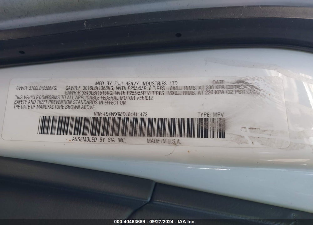 2008 SUBARU TRIBECA LIMITED 7-PASSENGER VIN: 4S4WX98D184411473