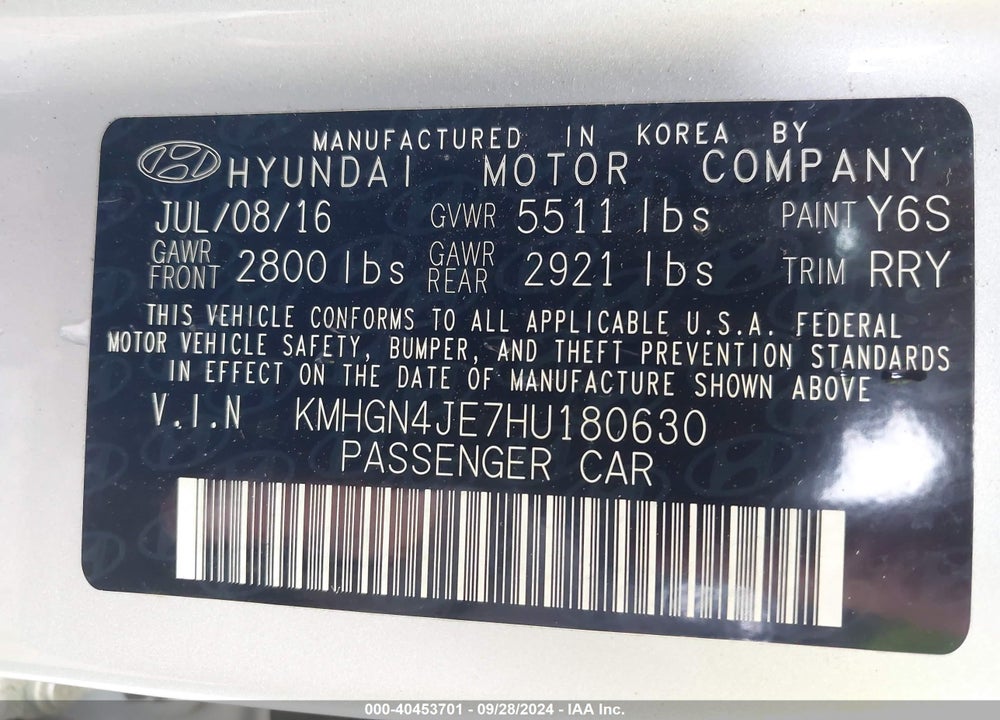 2017 GENESIS G80 3.8 VIN: KMHGN4JE7HU180630