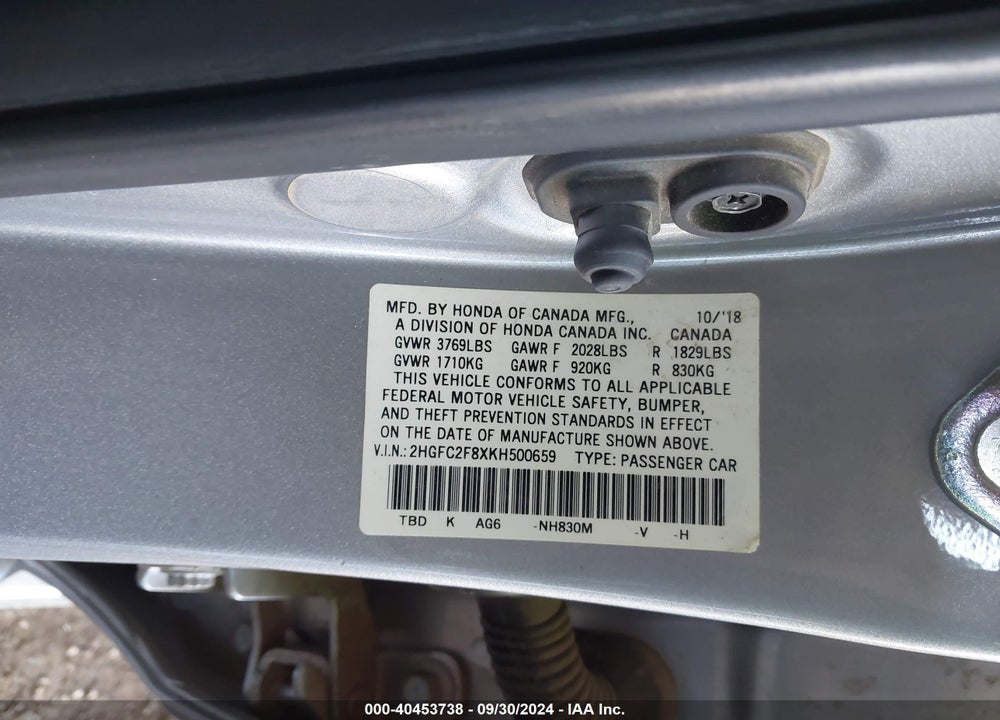 2019 HONDA CIVIC SPORT VIN: 2HGFC2F8XKH500659