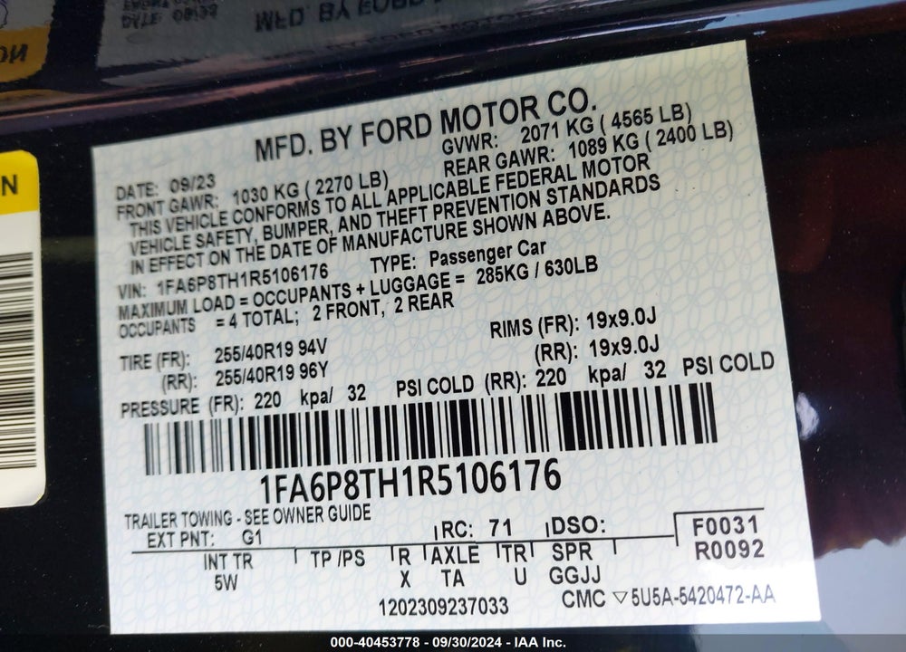 2024 FORD MUSTANG ECOBOOST PREMIUM FASTBACK VIN: 1FA6P8TH1R5106176
