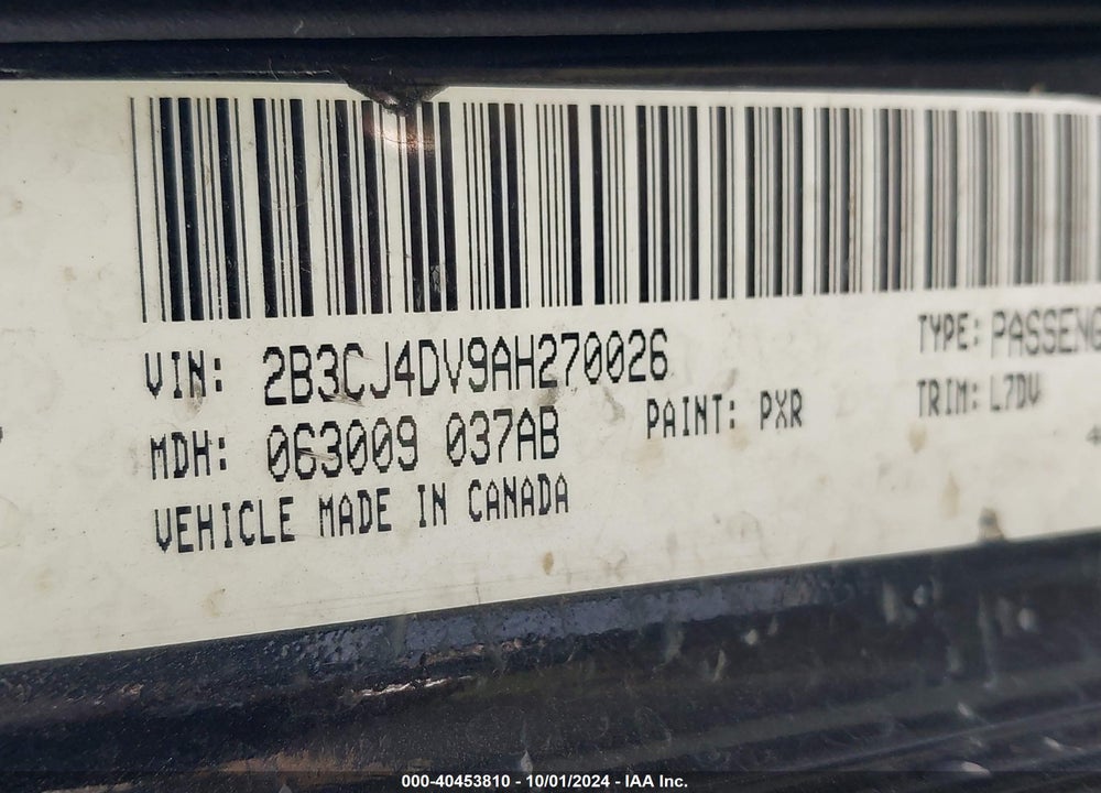 2010 DODGE CHALLENGER SE VIN: 2B3CJ4DV9AH270026