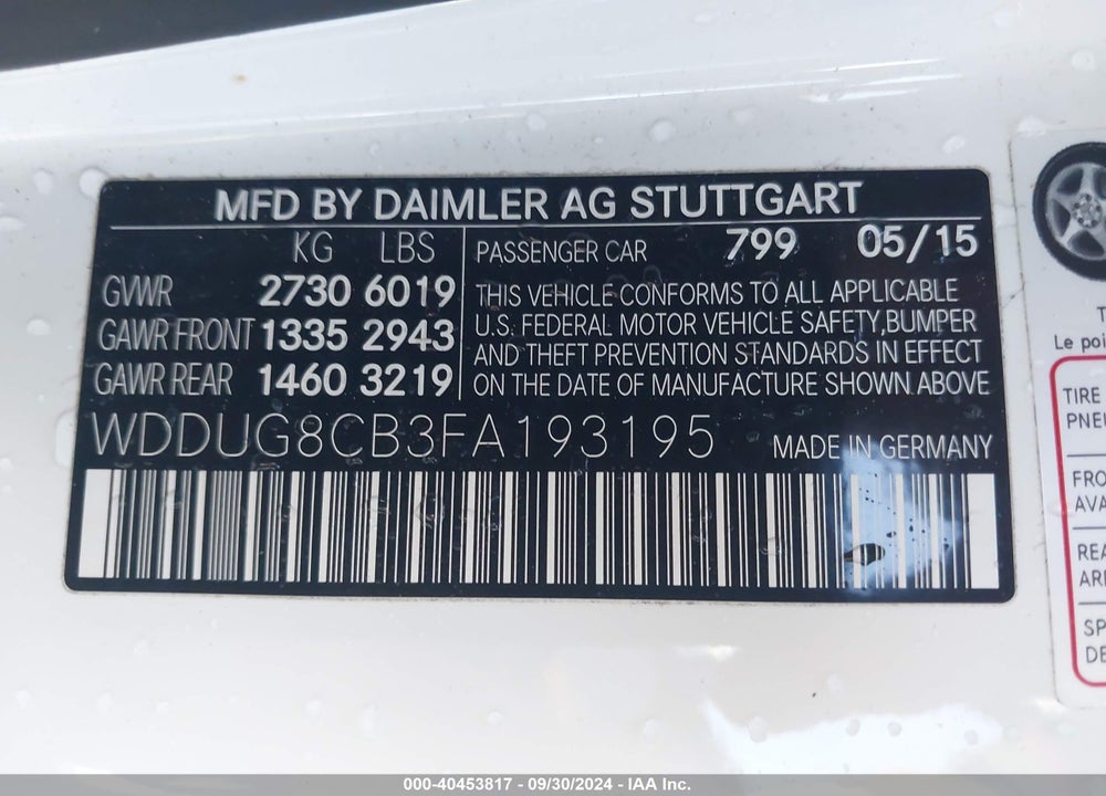 2015 MERCEDES-BENZ S 550 VIN: WDDUG8CB3FA193195