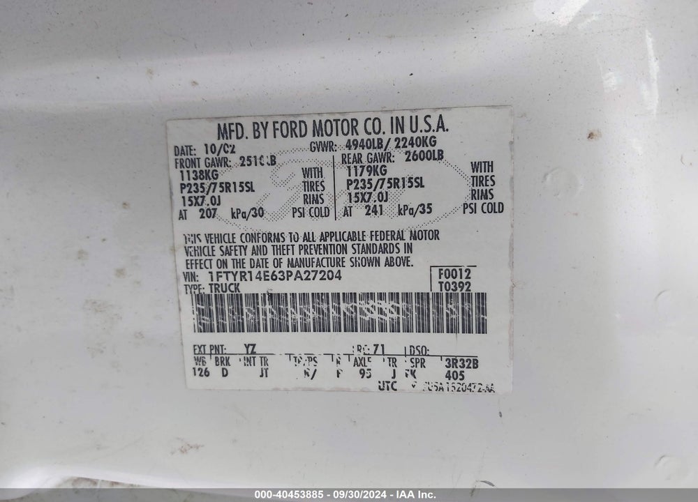 2003 FORD RANGER EDGE VIN: 1FTYR14E63PA27204