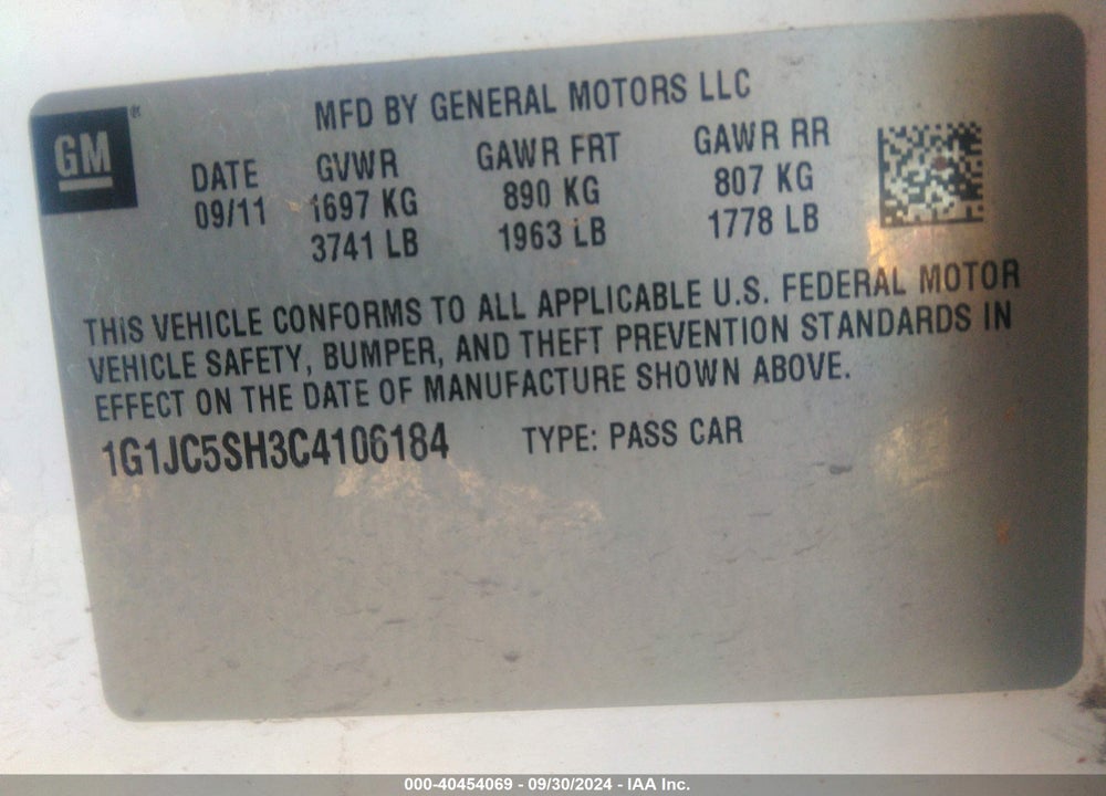 2012 CHEVROLET SONIC 2LT VIN: 1G1JC5SH3C4106184