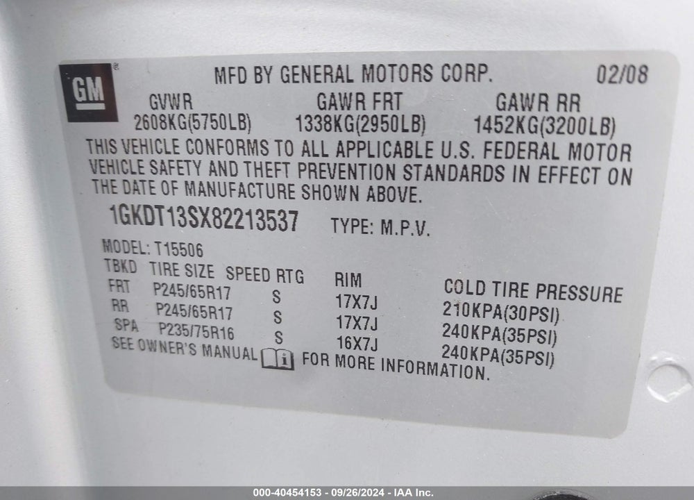 2008 GMC ENVOY SLE VIN: 1GKDT13SX82213537