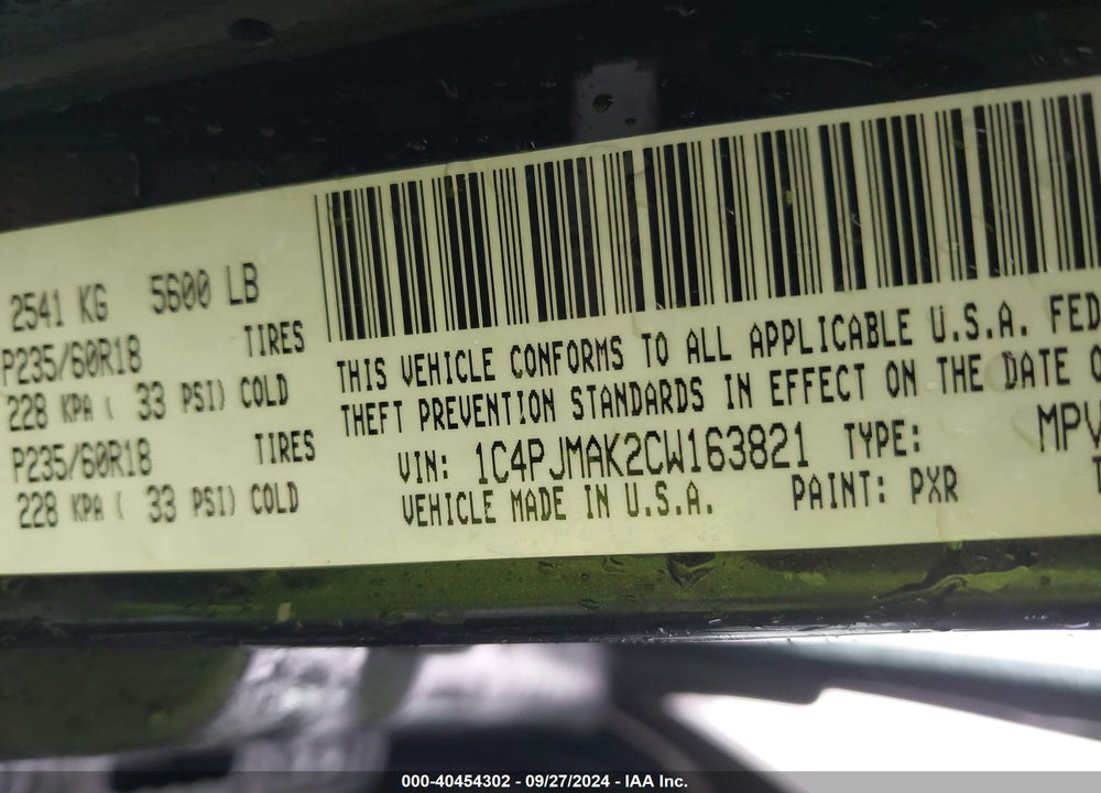 2012 JEEP LIBERTY SPORT VIN: 1C4PJMAK2CW163821