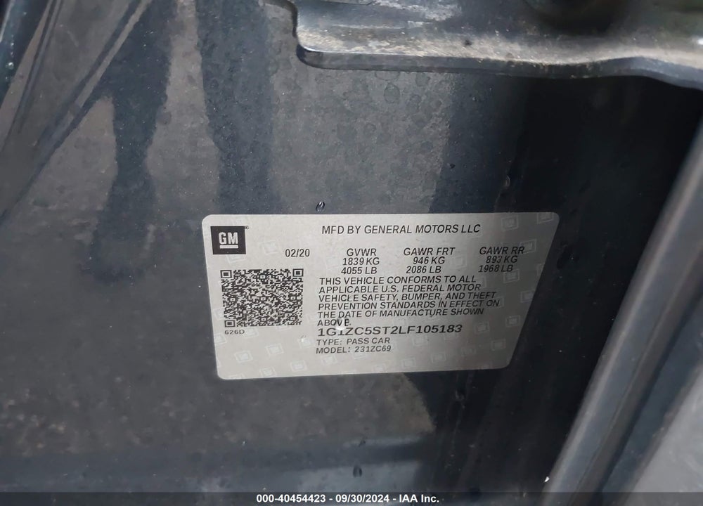 2020 CHEVROLET MALIBU FWD 1FL VIN: 1G1ZC5ST2LF105183