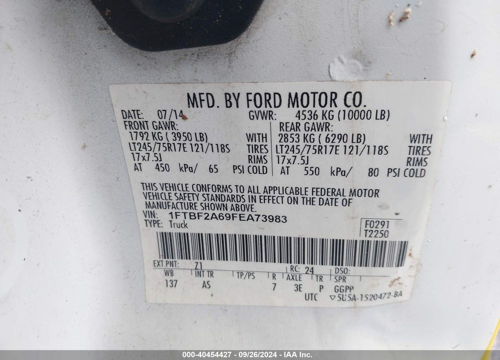 2015 FORD F-250 XL VIN: 1FTBF2A69FEA73983