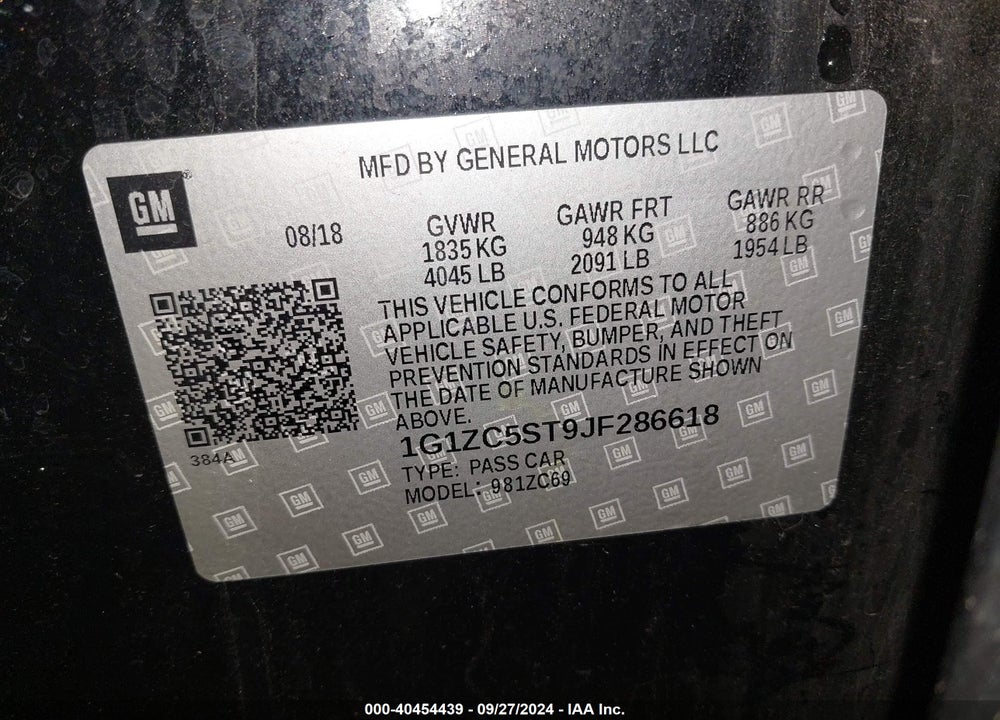 2018 CHEVROLET MALIBU 1FL VIN: 1G1ZC5ST9JF286618