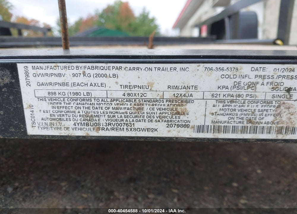 2024 CARRY ON TRAILER VIN: 4YMBU0813RV007631