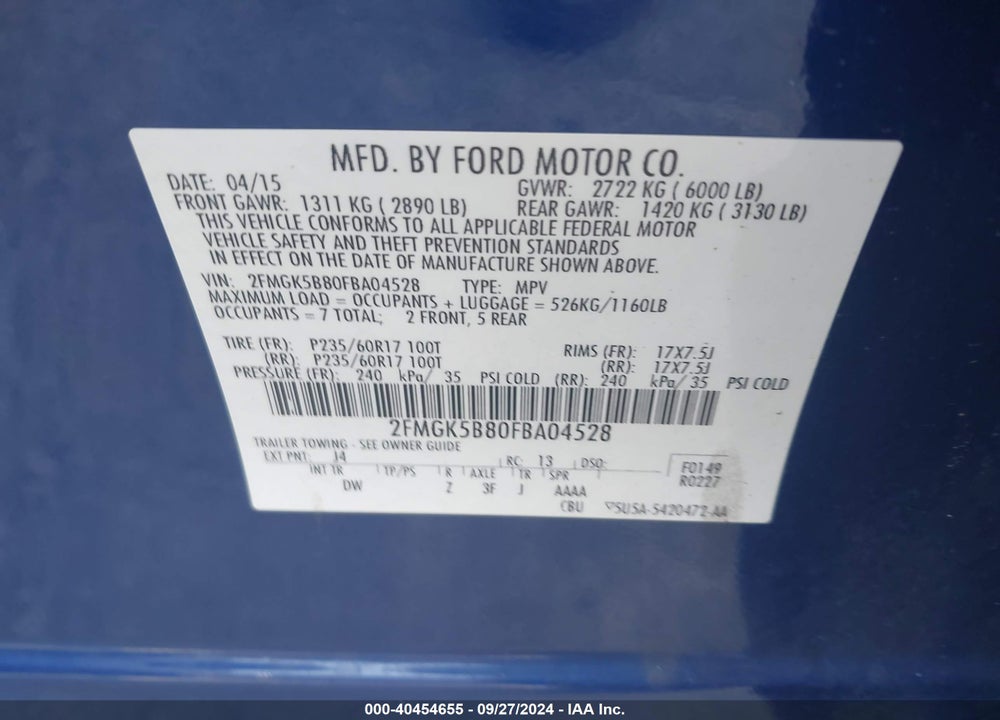 2015 FORD FLEX SE VIN: 2FMGK5B80FBA04528