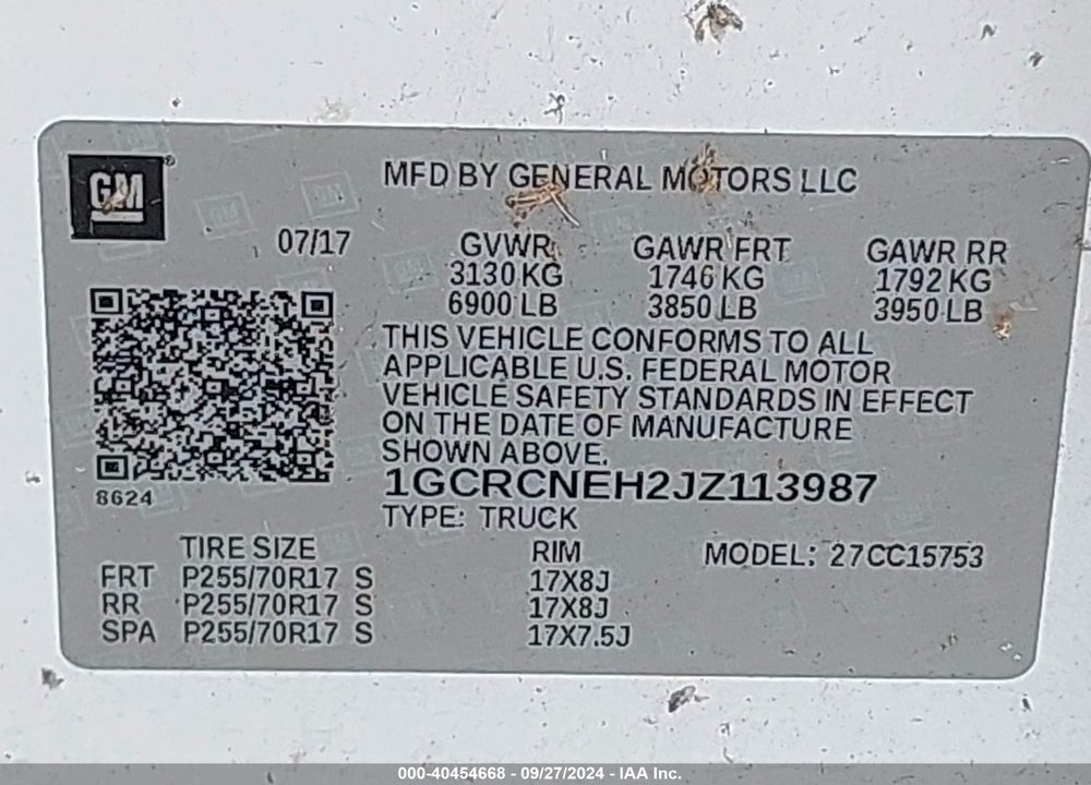 2018 CHEVROLET SILVERADO 1500 WT VIN: 1GCRCNEH2JZ113987