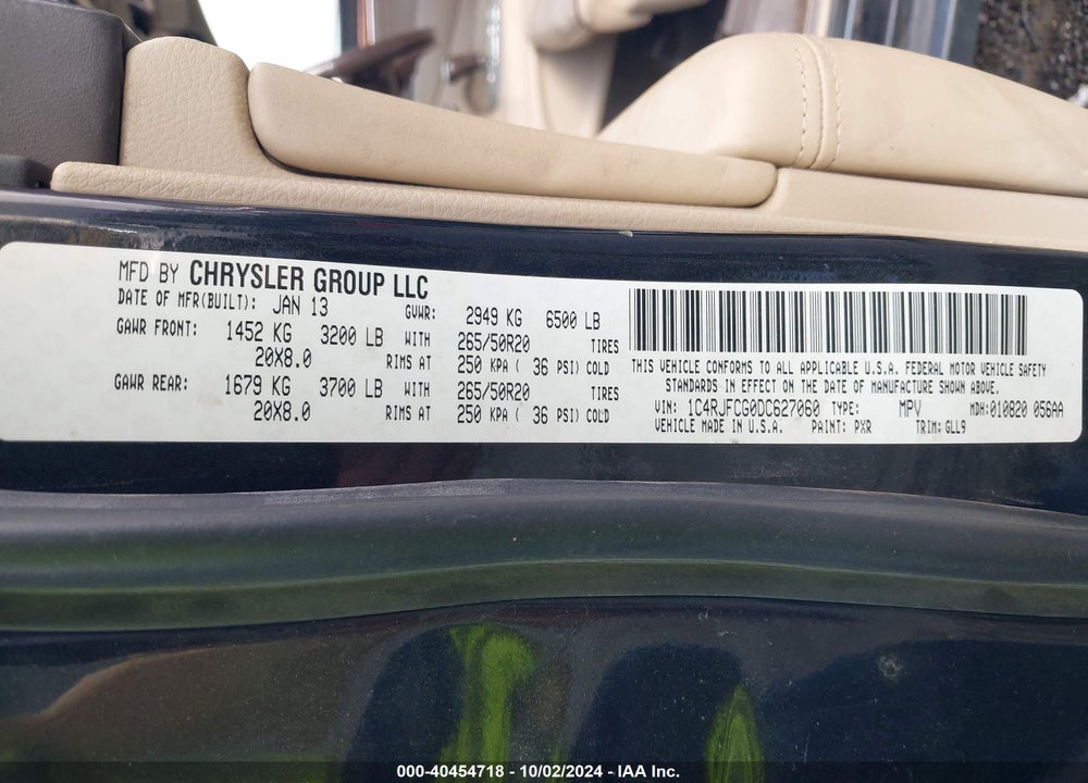 2013 JEEP GRAND CHEROKEE OVERLAND VIN: 1C4RJFCG0DC627060