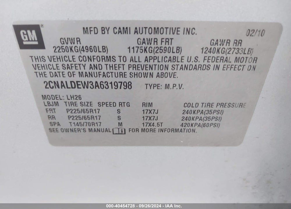 2010 CHEVROLET EQUINOX LT VIN: 2CNALDEW3A6319798