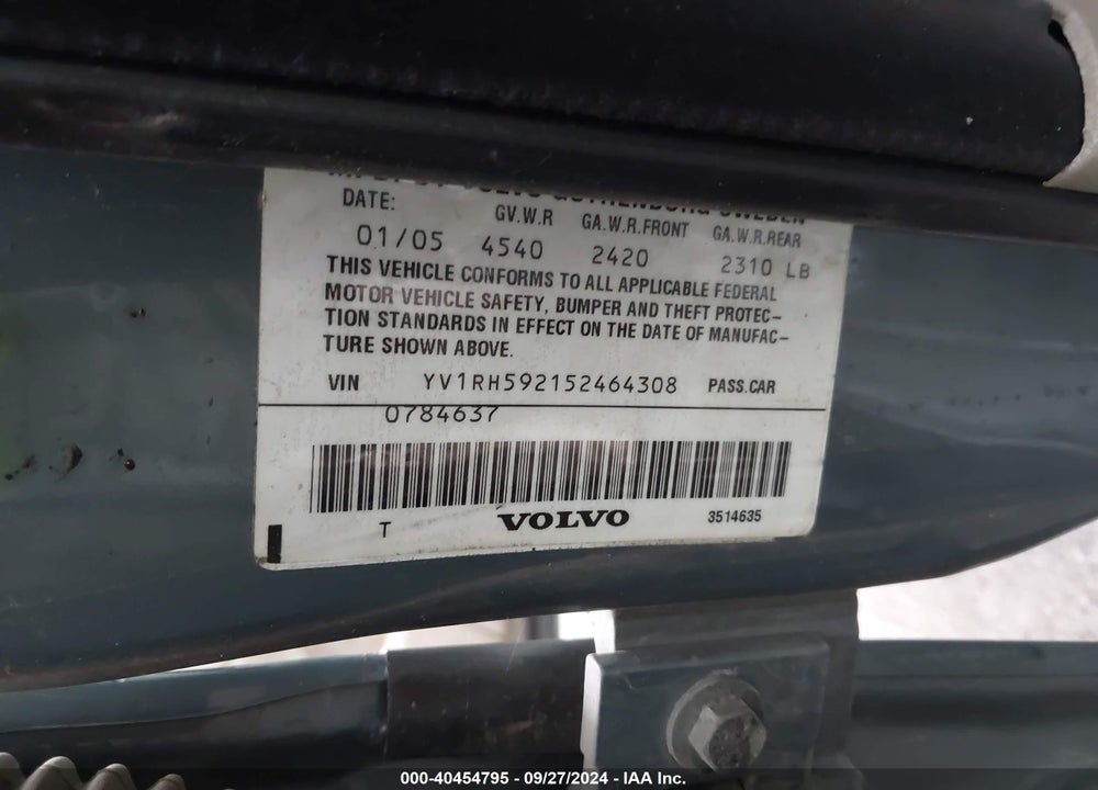 2005 VOLVO S60 2.5T AWD VIN: YV1RH592152464308