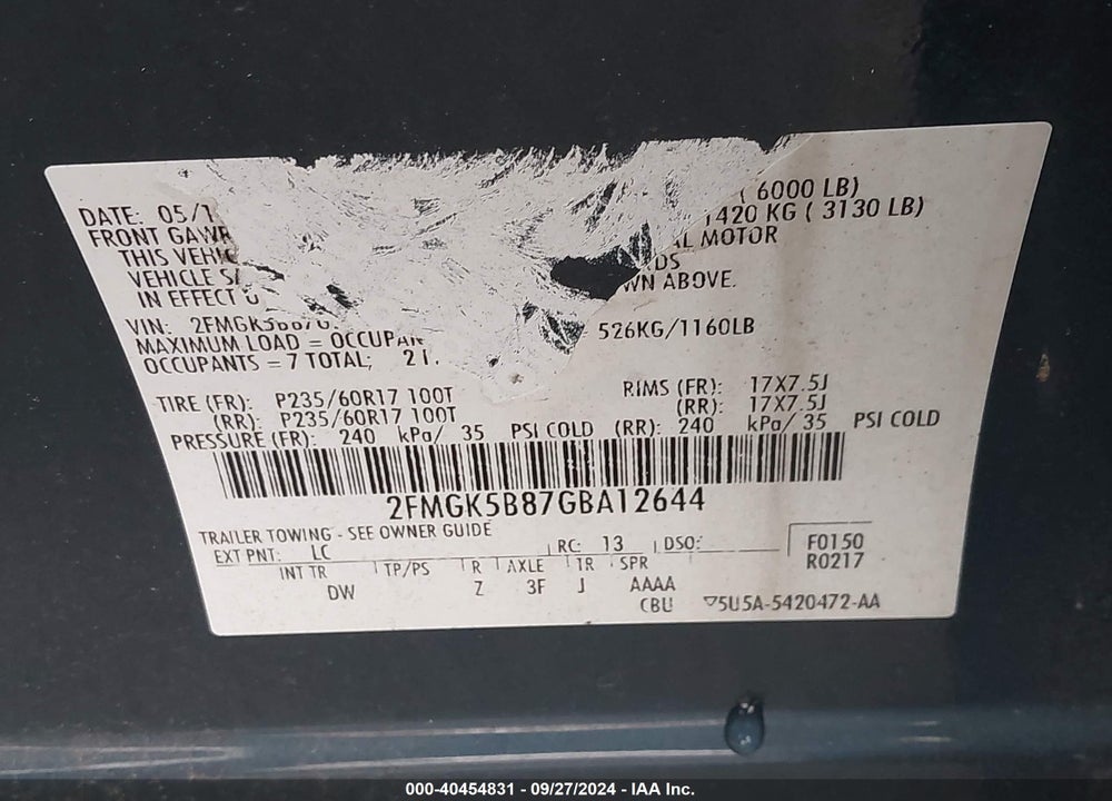 2016 FORD FLEX SE VIN: 2FMGK5B87GBA12644