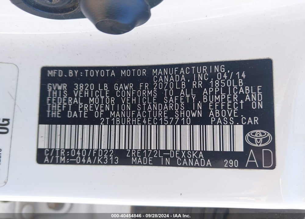 2014 TOYOTA COROLLA S VIN: 2T1BURHE4EC157710