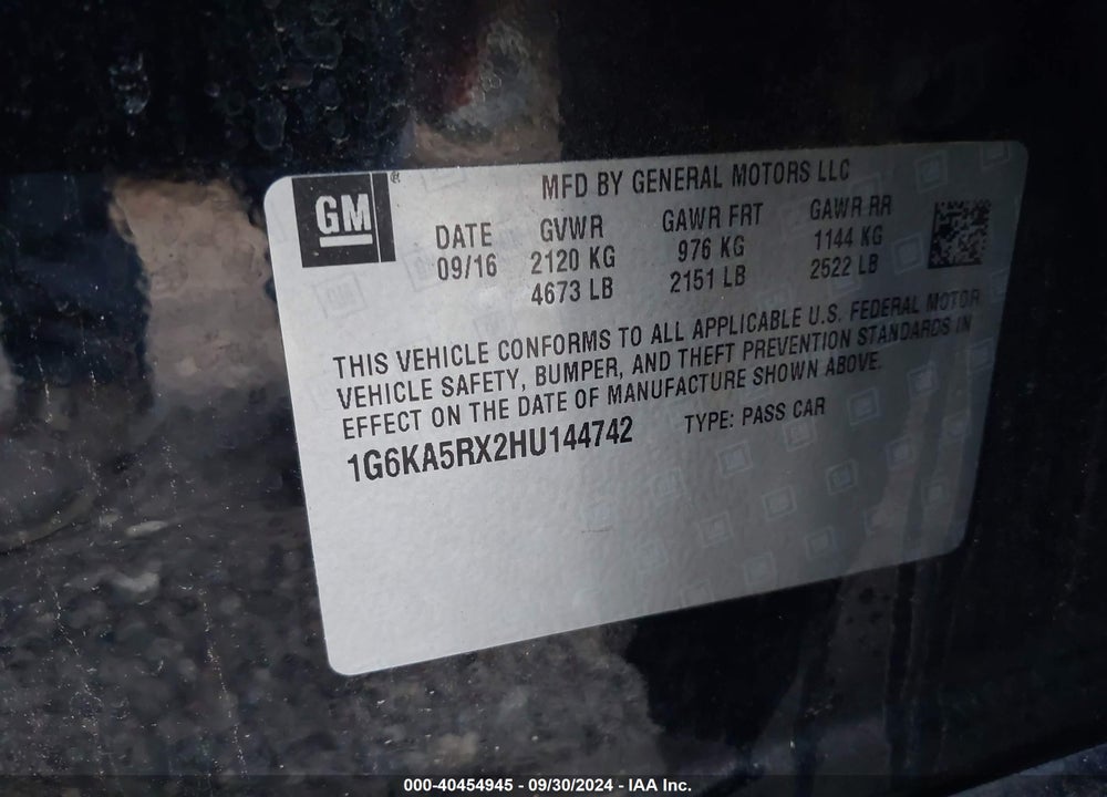 2017 CADILLAC CT6 STANDARD VIN: 1G6KA5RX2HU144742