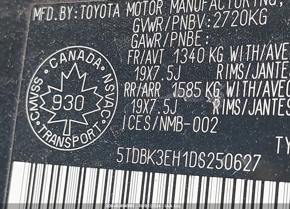 2013 TOYOTA HIGHLANDER V6 VIN: 5TDBK3EH1DS250627