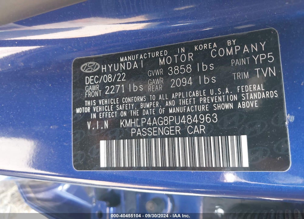 2023 HYUNDAI ELANTRA LIMITED VIN: KMHLP4AG8PU484963