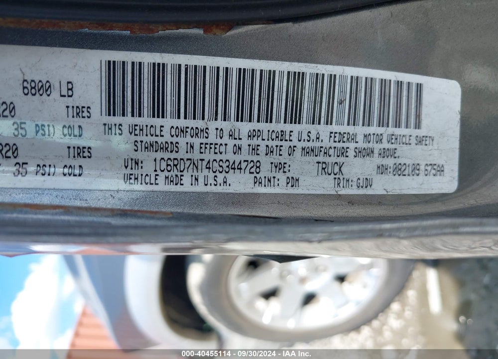 2012 RAM 1500 VIN: 1C6RD7NT4CS344728