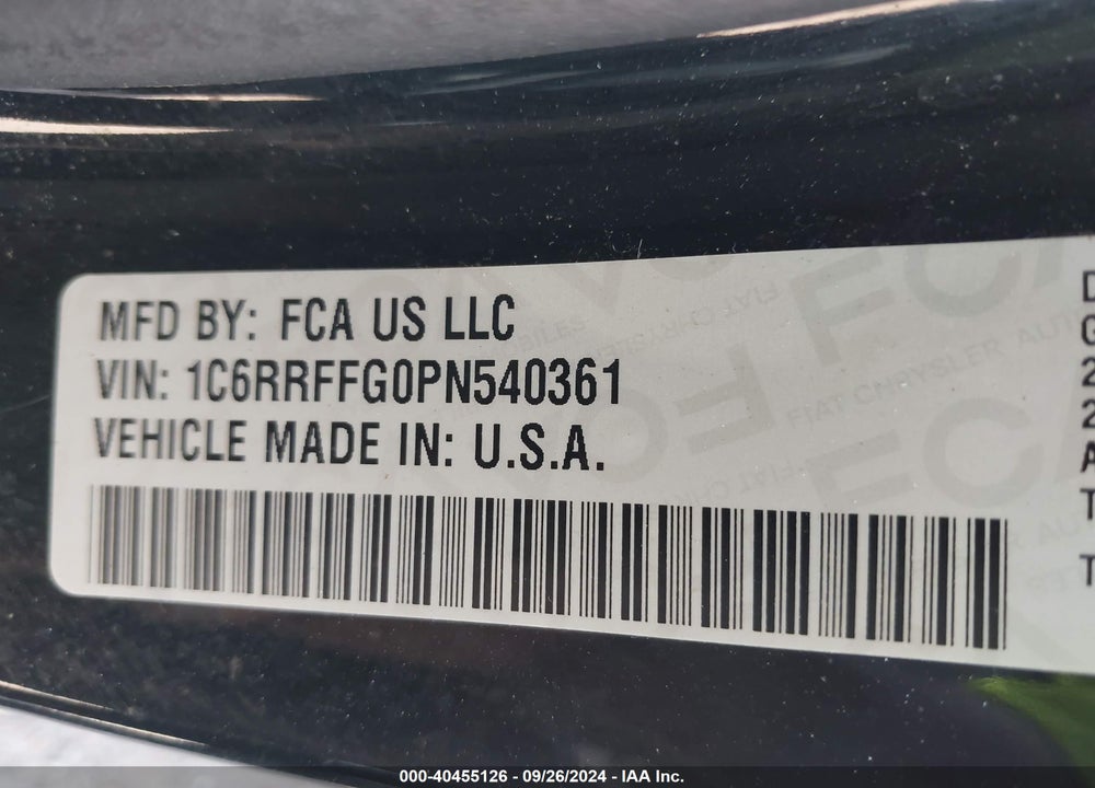 2023 RAM 1500 BIG HORN 4X4 5'7 BOX VIN: 1C6RRFFG0PN540361