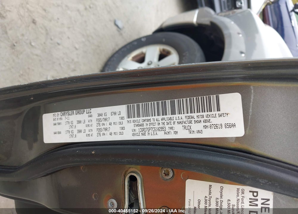 2012 RAM 1500 SLT VIN: 1C6RD7GP7CS102953