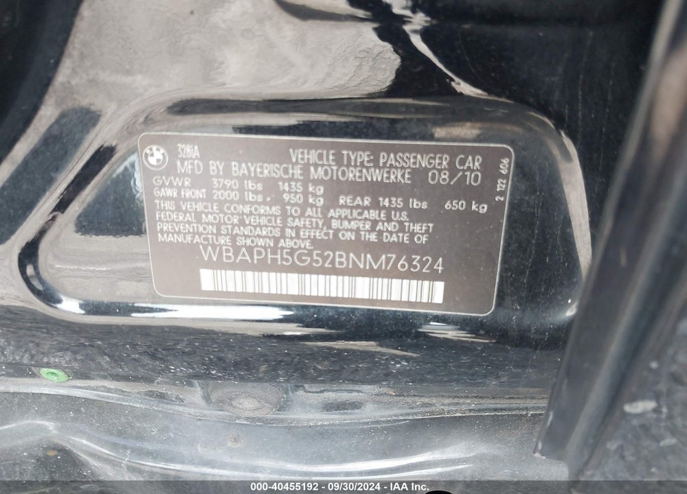2011 BMW 328I VIN: WBAPH5G52BNM76324